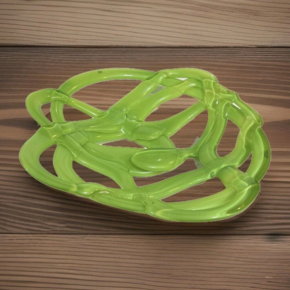 Kosta Boda Art Glass Basket Bowl by Anna Ehrner Sweden Neon Green Modernist New